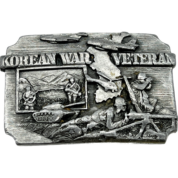 VINTAGE SISKIYOU 1990 Korean War Veteran Belt Buckle MADE USA War 1950 To 1953 - Picture 1 of 11